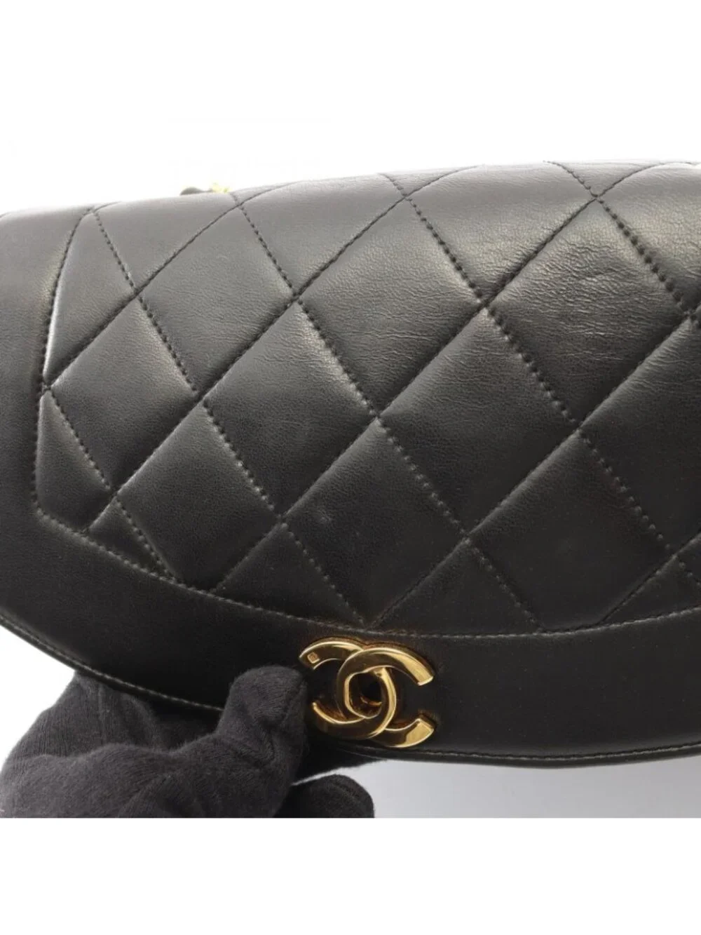Chanel Shoulder Bag Quilted Diana Flap Black Lambskin Chain